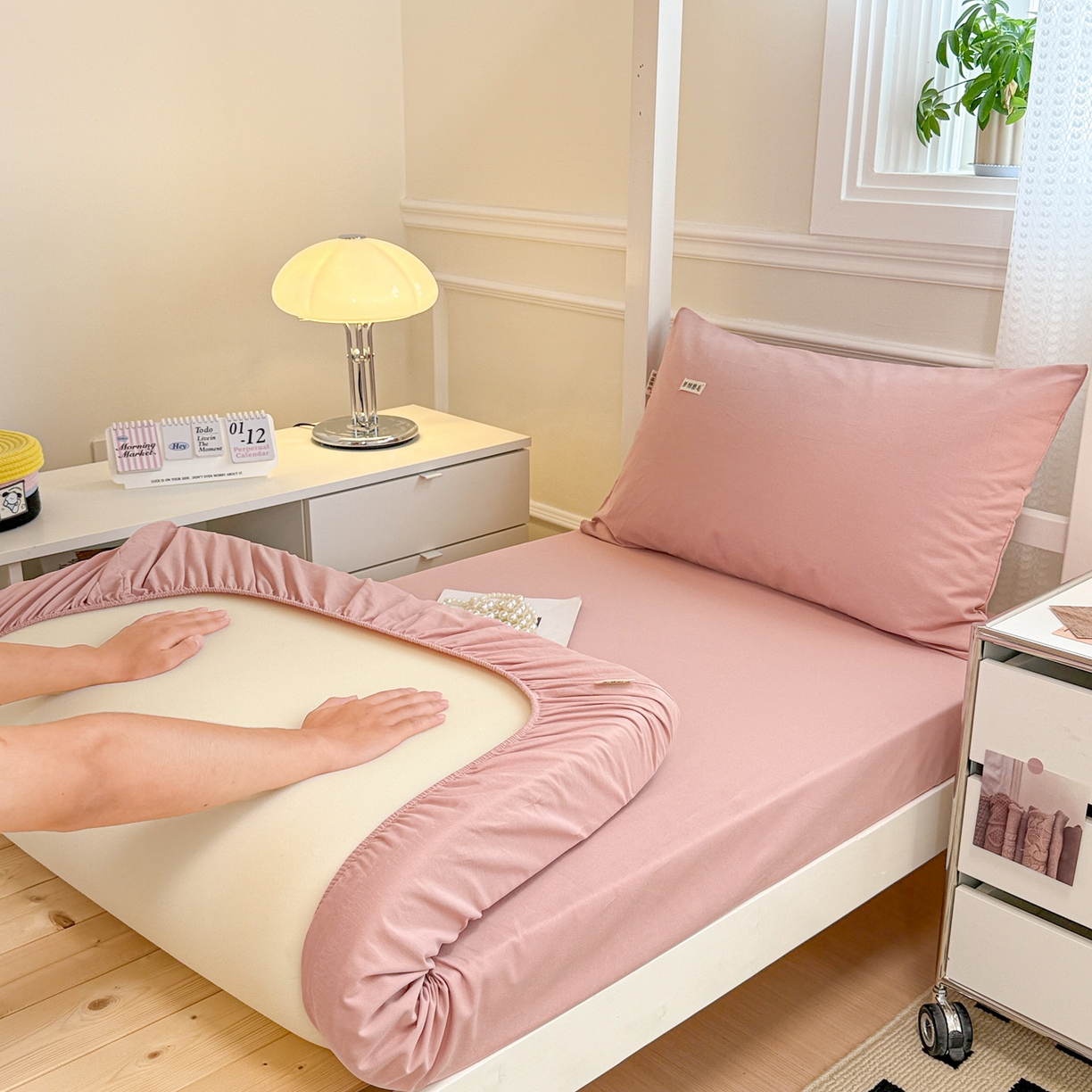 91家纺网 家纺一手货源 找家纺 眠博士 2025新款纯色全棉纯棉磨毛学生床床笠单品床笠床笠单件 磨毛床笠-陶瓷豆沙