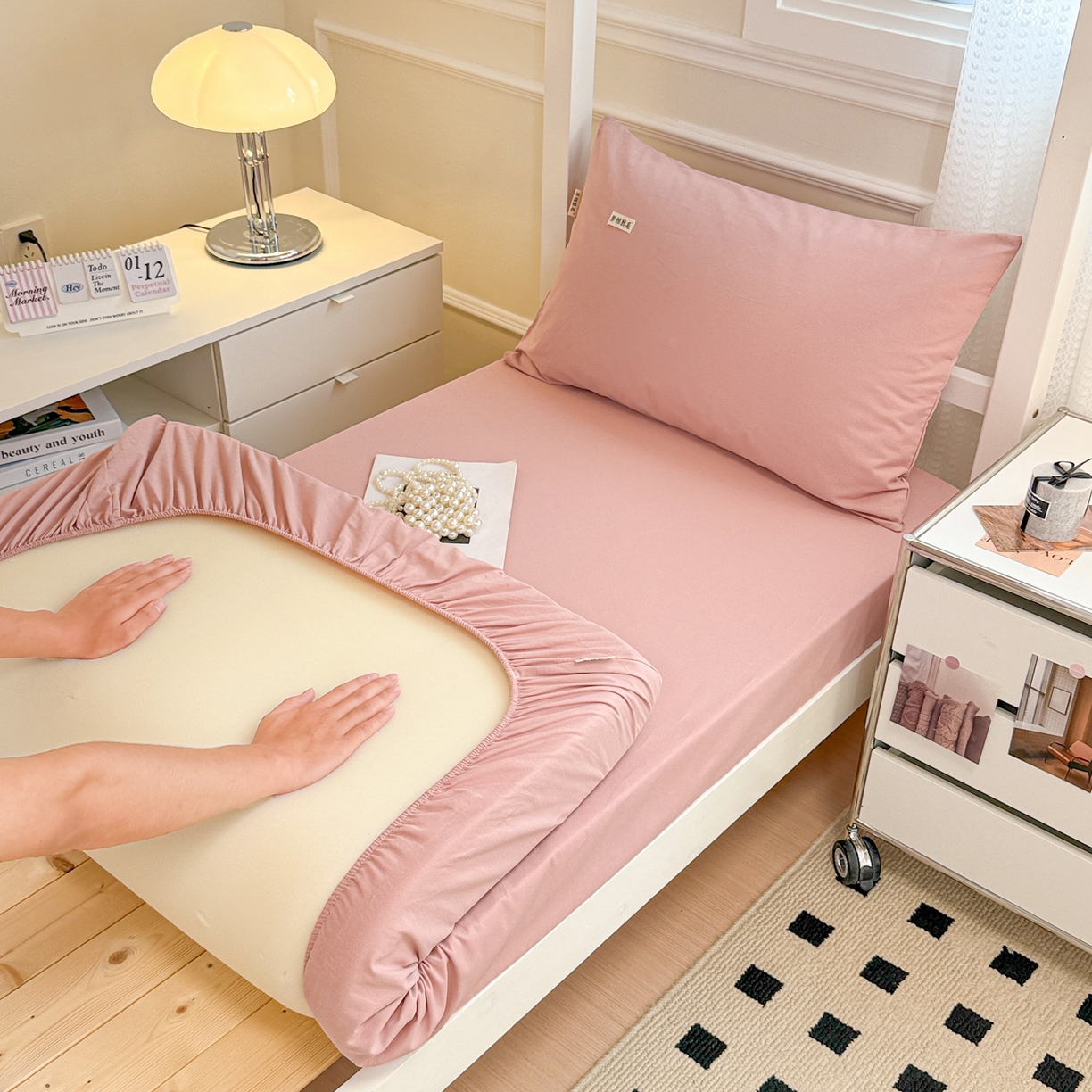 91家纺网 家纺一手货源 找家纺 眠博士 2025新款纯色全棉纯棉磨毛学生床床笠单品床笠床笠单件 磨毛床笠-陶瓷豆沙