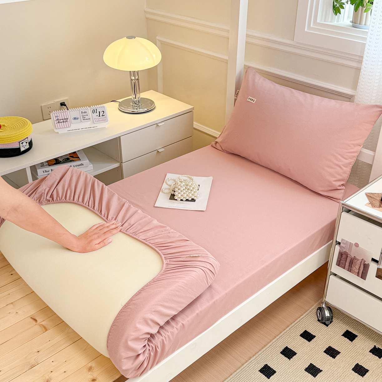 91家纺网 家纺一手货源 找家纺 眠博士 2025新款纯色全棉纯棉磨毛学生床床笠单品床笠床笠单件 磨毛床笠-陶瓷豆沙