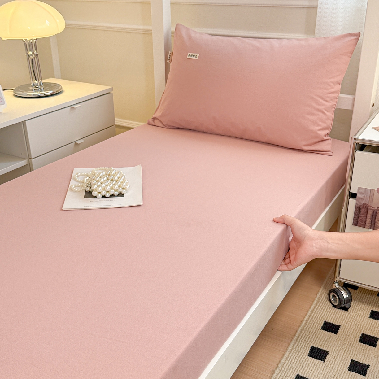 91家纺网 家纺一手货源 找家纺 眠博士 2025新款纯色全棉纯棉磨毛学生床床笠单品床笠床笠单件 磨毛床笠-陶瓷豆沙