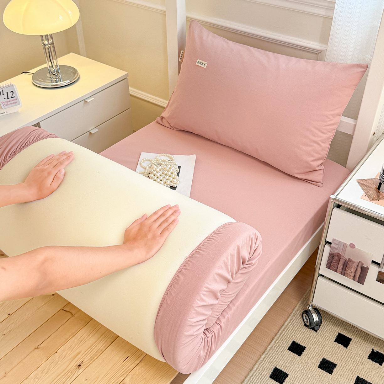 91家纺网 家纺一手货源 找家纺 眠博士 2025新款纯色全棉纯棉磨毛学生床床笠单品床笠床笠单件 磨毛床笠-陶瓷豆沙