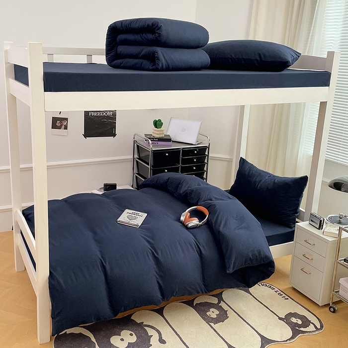 梦卓家纺 2025新款学生宿舍上下铺纯色水洗棉三件套 宝石蓝