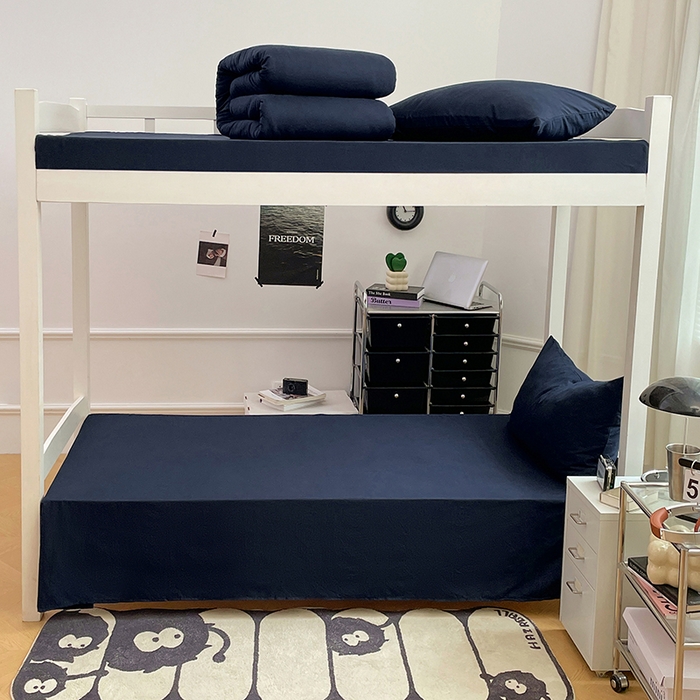 91家纺网 家纺一手货源 找家纺 梦卓家纺 2025新款学生宿舍上下铺纯色水洗棉三件套 宝石蓝