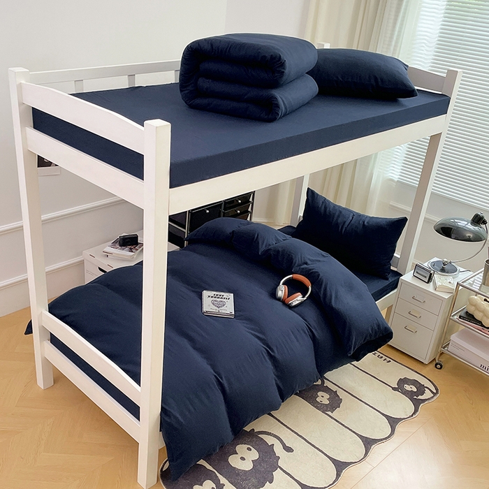 91家纺网 家纺一手货源 找家纺 梦卓家纺 2025新款学生宿舍上下铺纯色水洗棉三件套 宝石蓝