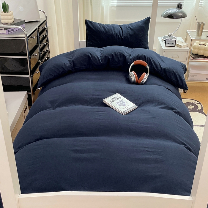 91家纺网 家纺一手货源 找家纺 梦卓家纺 2025新款学生宿舍上下铺纯色水洗棉三件套 宝石蓝