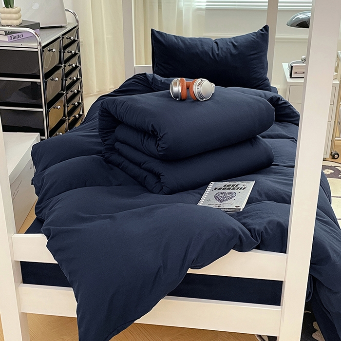91家纺网 家纺一手货源 找家纺 梦卓家纺 2025新款学生宿舍上下铺纯色水洗棉三件套 宝石蓝