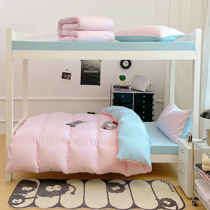 91家纺网 家纺一手货源 找家纺 梦卓家纺 2025新款学生宿舍上下铺纯色水洗棉三件套 草莓冰