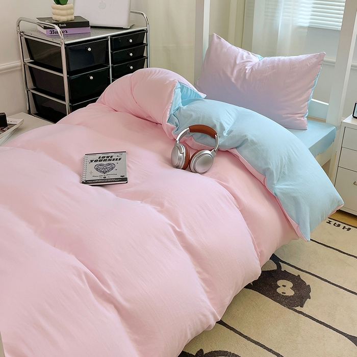 91家纺网 家纺一手货源 找家纺 梦卓家纺 2025新款学生宿舍上下铺纯色水洗棉三件套 草莓冰