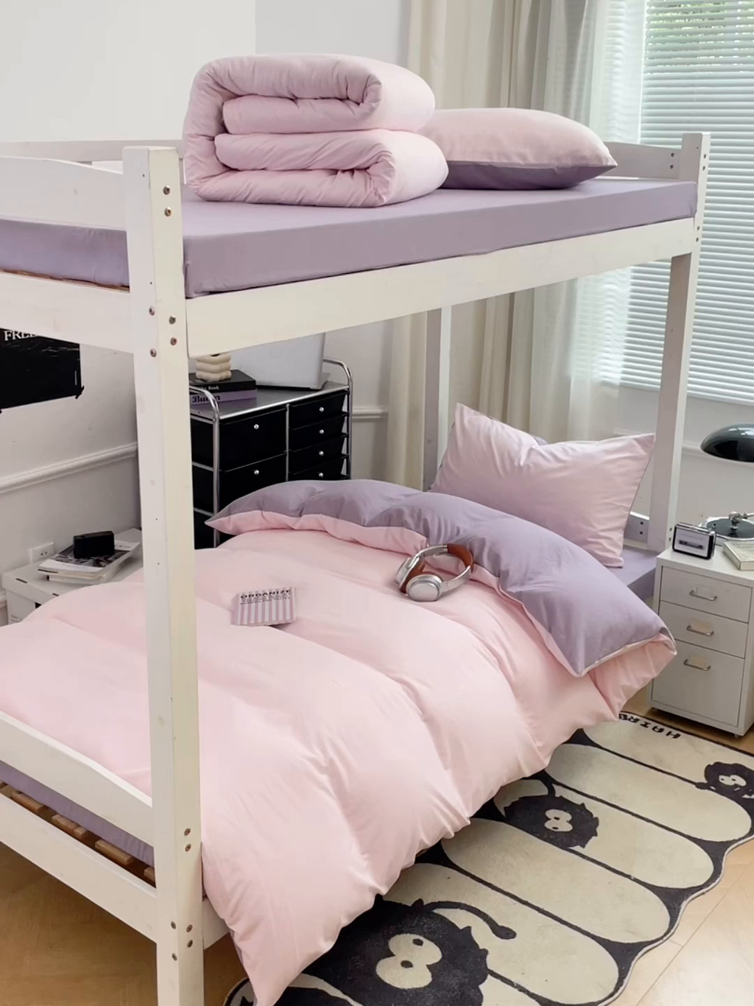 91家纺网 家纺一手货源 找家纺 梦卓家纺 2025新款学生宿舍上下铺纯色水洗棉三件套 粉果气泡