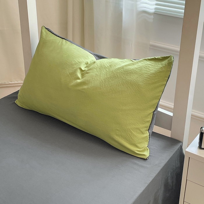 91家纺网 家纺一手货源 找家纺 梦卓家纺 2025新款学生宿舍上下铺纯色水洗棉三件套 芥末绿深灰