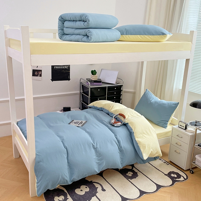 梦卓家纺 2025新款学生宿舍上下铺纯色水洗棉三件套 浪漫地中海