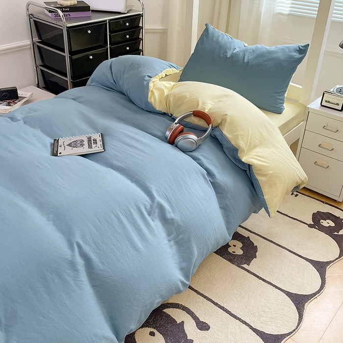 91家纺网 家纺一手货源 找家纺 梦卓家纺 2025新款学生宿舍上下铺纯色水洗棉三件套 浪漫地中海