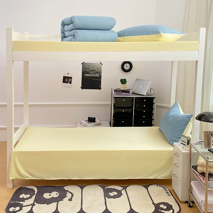 91家纺网 家纺一手货源 找家纺 梦卓家纺 2025新款学生宿舍上下铺纯色水洗棉三件套 浪漫地中海