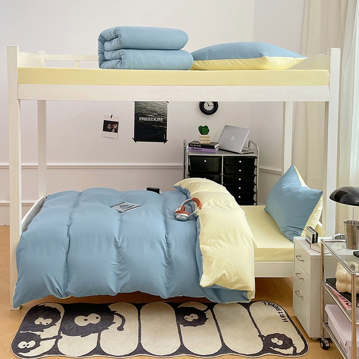 91家纺网 家纺一手货源 找家纺 梦卓家纺 2025新款学生宿舍上下铺纯色水洗棉三件套 浪漫地中海