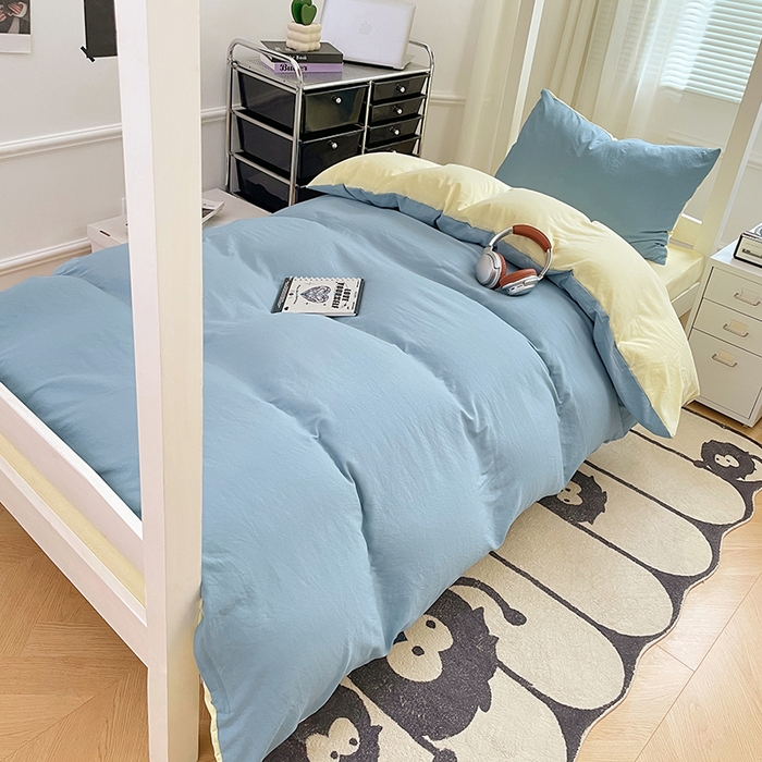 91家纺网 家纺一手货源 找家纺 梦卓家纺 2025新款学生宿舍上下铺纯色水洗棉三件套 浪漫地中海