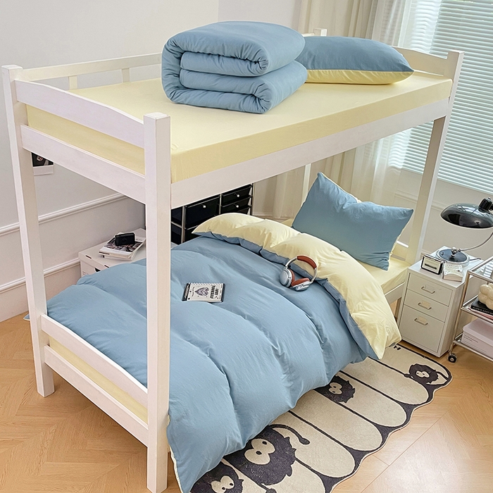 91家纺网 家纺一手货源 找家纺 梦卓家纺 2025新款学生宿舍上下铺纯色水洗棉三件套 浪漫地中海