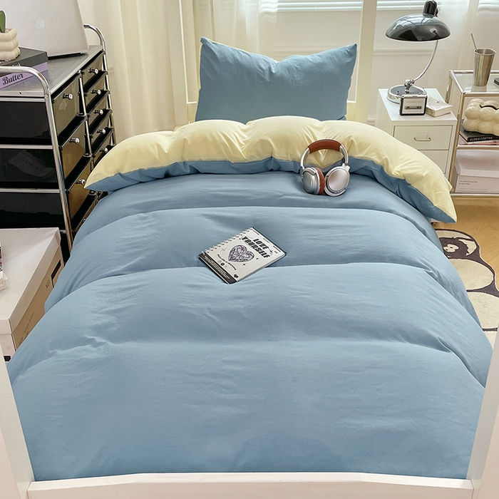 91家纺网 家纺一手货源 找家纺 梦卓家纺 2025新款学生宿舍上下铺纯色水洗棉三件套 浪漫地中海