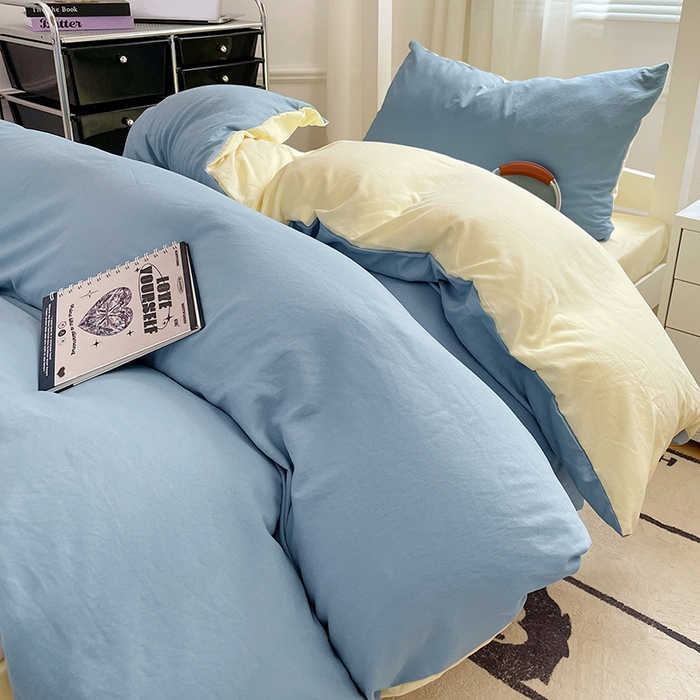 91家纺网 家纺一手货源 找家纺 梦卓家纺 2025新款学生宿舍上下铺纯色水洗棉三件套 浪漫地中海