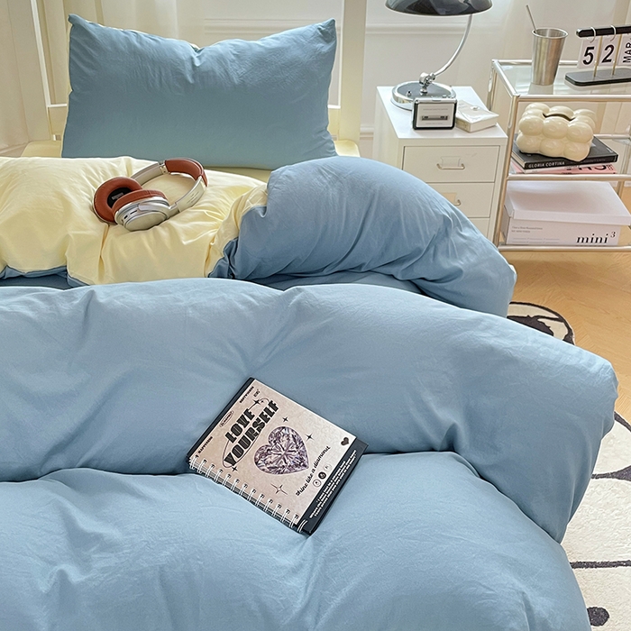 91家纺网 家纺一手货源 找家纺 梦卓家纺 2025新款学生宿舍上下铺纯色水洗棉三件套 浪漫地中海