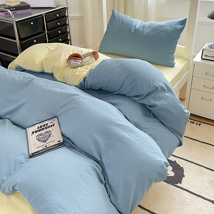 91家纺网 家纺一手货源 找家纺 梦卓家纺 2025新款学生宿舍上下铺纯色水洗棉三件套 浪漫地中海