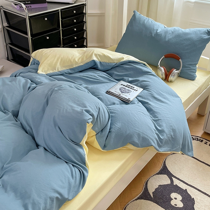 91家纺网 家纺一手货源 找家纺 梦卓家纺 2025新款学生宿舍上下铺纯色水洗棉三件套 浪漫地中海