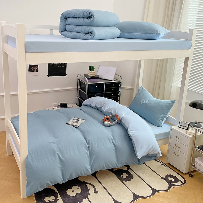 梦卓家纺 2025新款学生宿舍上下铺纯色水洗棉三件套 绵绵豆冰