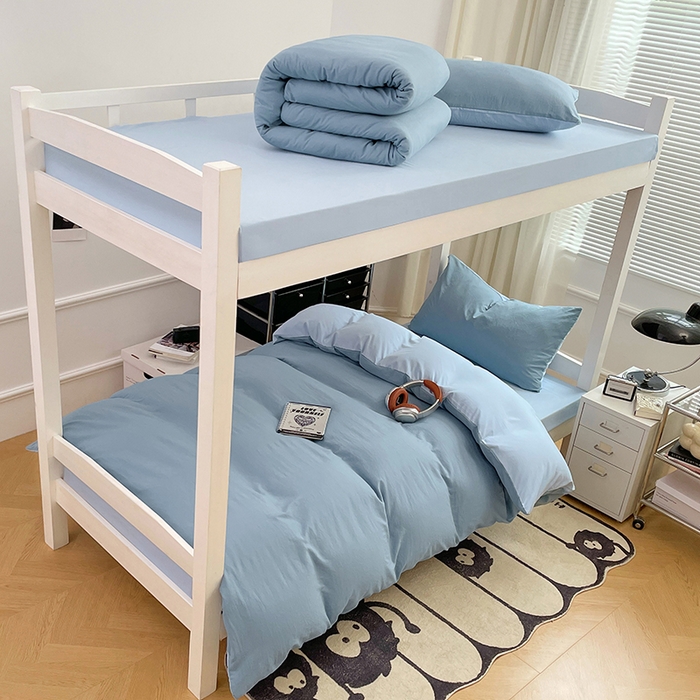 91家纺网 家纺一手货源 找家纺 梦卓家纺 2025新款学生宿舍上下铺纯色水洗棉三件套 绵绵豆冰