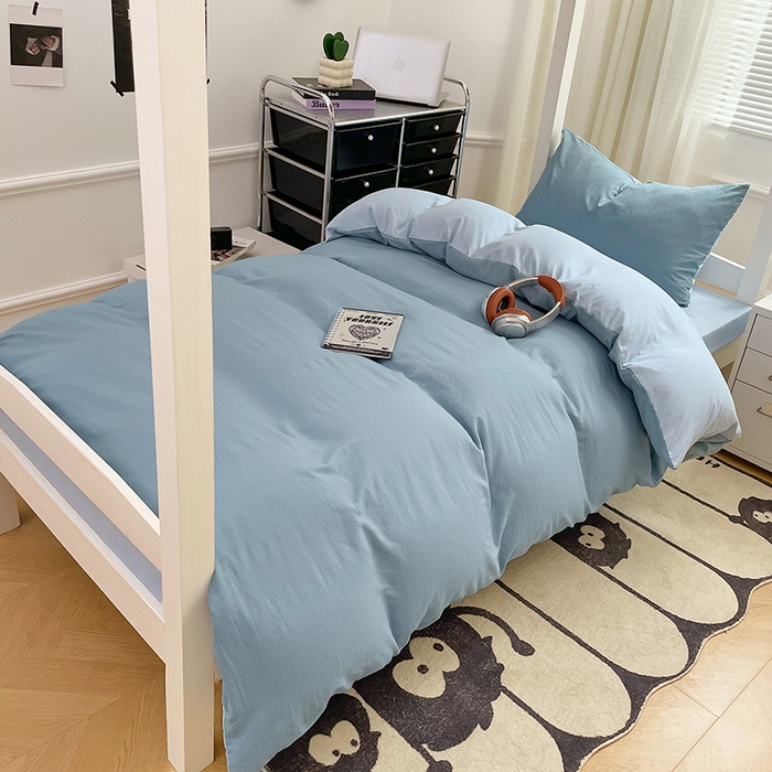 91家纺网 家纺一手货源 找家纺 梦卓家纺 2025新款学生宿舍上下铺纯色水洗棉三件套 绵绵豆冰