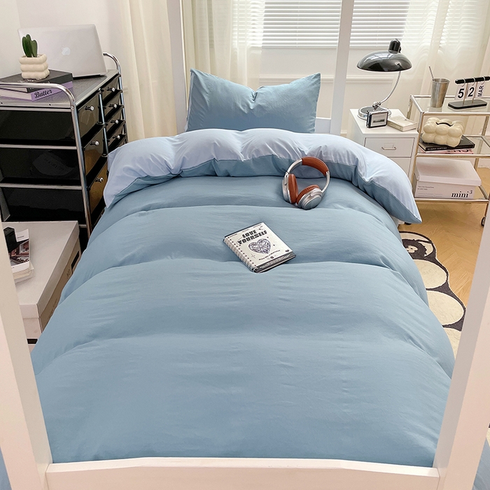 91家纺网 家纺一手货源 找家纺 梦卓家纺 2025新款学生宿舍上下铺纯色水洗棉三件套 绵绵豆冰