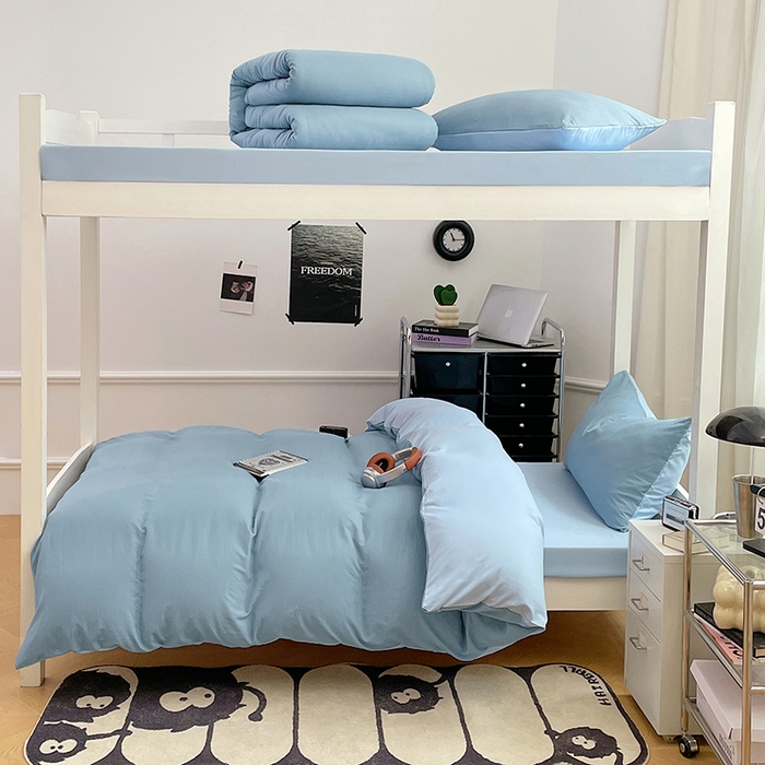 91家纺网 家纺一手货源 找家纺 梦卓家纺 2025新款学生宿舍上下铺纯色水洗棉三件套 绵绵豆冰