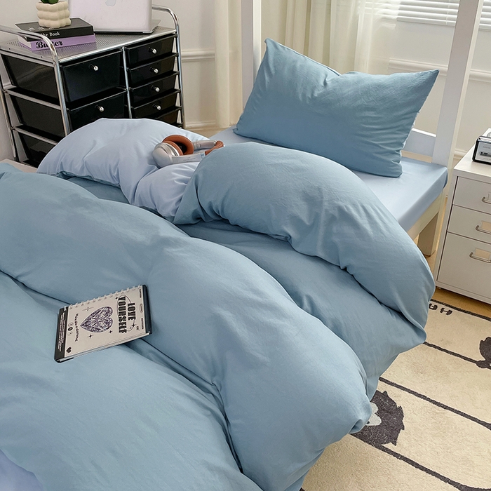 91家纺网 家纺一手货源 找家纺 梦卓家纺 2025新款学生宿舍上下铺纯色水洗棉三件套 绵绵豆冰