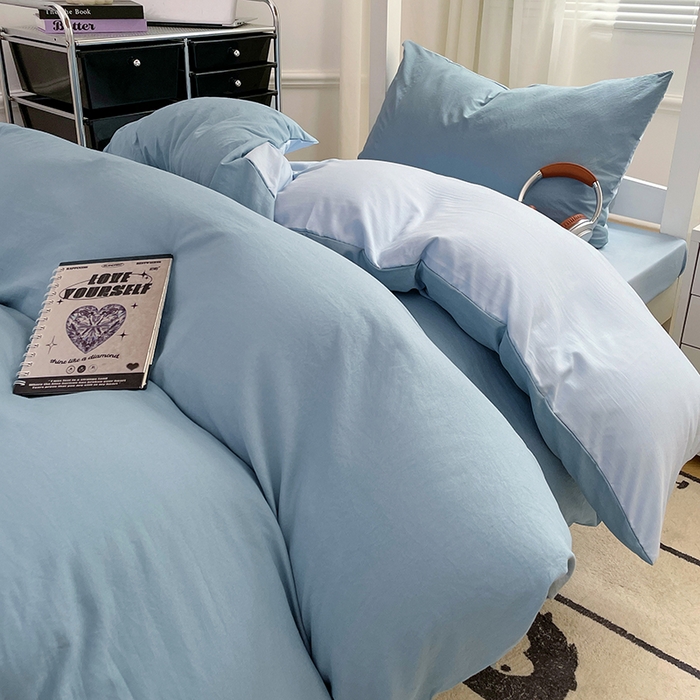 91家纺网 家纺一手货源 找家纺 梦卓家纺 2025新款学生宿舍上下铺纯色水洗棉三件套 绵绵豆冰