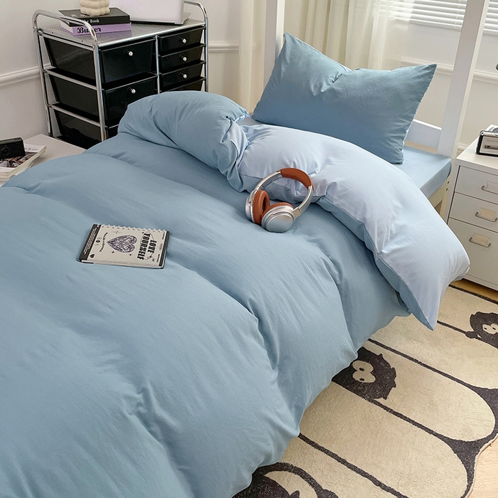 91家纺网 家纺一手货源 找家纺 梦卓家纺 2025新款学生宿舍上下铺纯色水洗棉三件套 绵绵豆冰