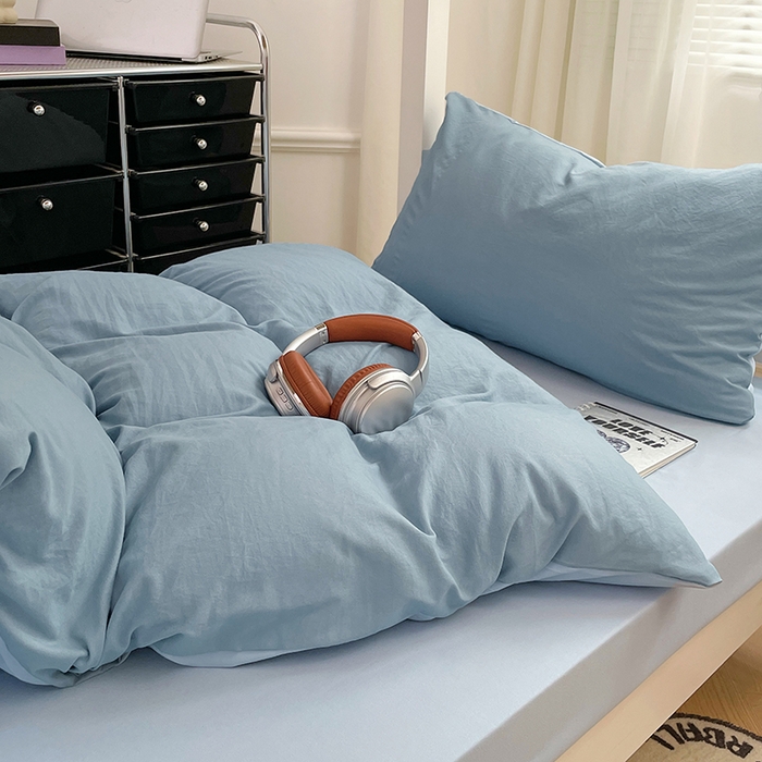 91家纺网 家纺一手货源 找家纺 梦卓家纺 2025新款学生宿舍上下铺纯色水洗棉三件套 绵绵豆冰