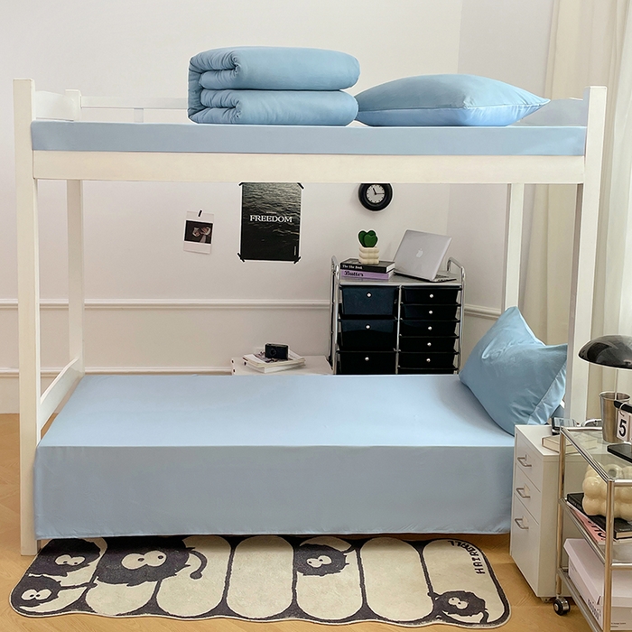 91家纺网 家纺一手货源 找家纺 梦卓家纺 2025新款学生宿舍上下铺纯色水洗棉三件套 绵绵豆冰