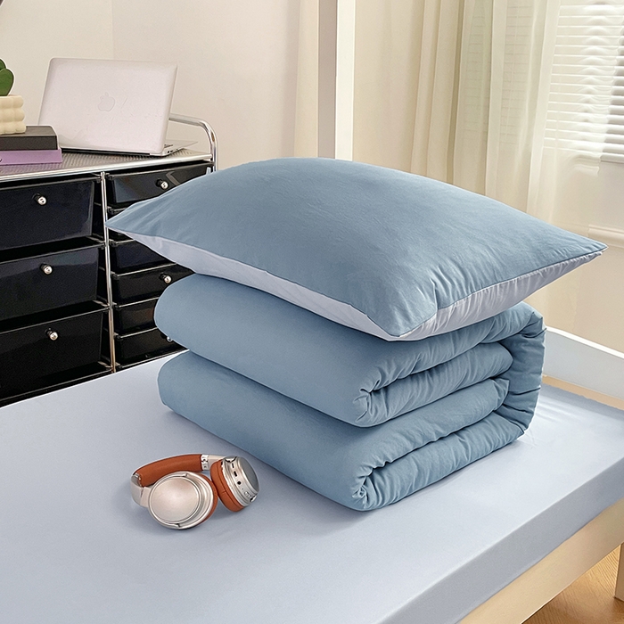 91家纺网 家纺一手货源 找家纺 梦卓家纺 2025新款学生宿舍上下铺纯色水洗棉三件套 绵绵豆冰