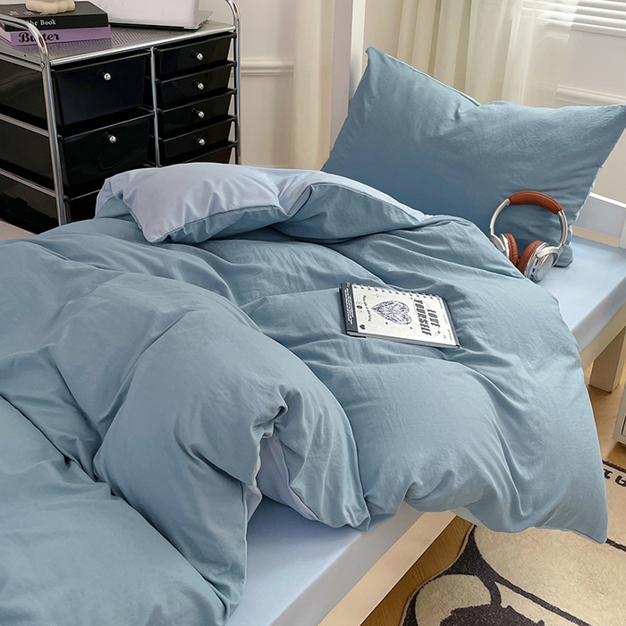 91家纺网 家纺一手货源 找家纺 梦卓家纺 2025新款学生宿舍上下铺纯色水洗棉三件套 绵绵豆冰