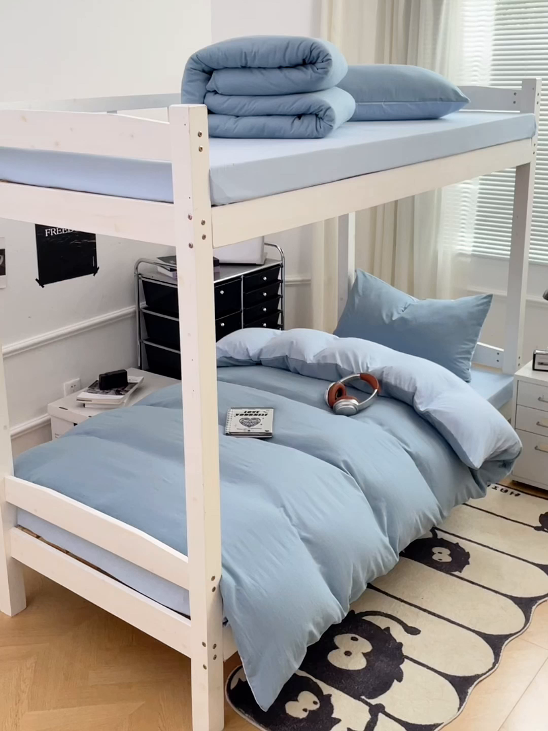 91家纺网 家纺一手货源 找家纺 梦卓家纺 2025新款学生宿舍上下铺纯色水洗棉三件套 绵绵豆冰