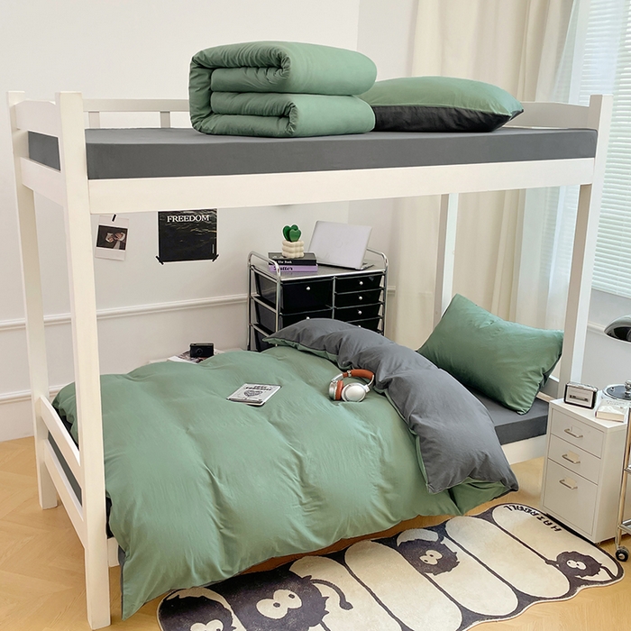 梦卓家纺 2025新款学生宿舍上下铺纯色水洗棉三件套 抹茶绿深灰