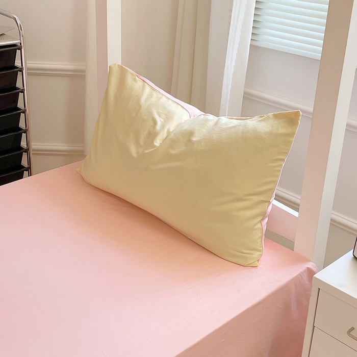 91家纺网 家纺一手货源 找家纺 梦卓家纺 2025新款学生宿舍上下铺纯色水洗棉三件套 奶黄水粉