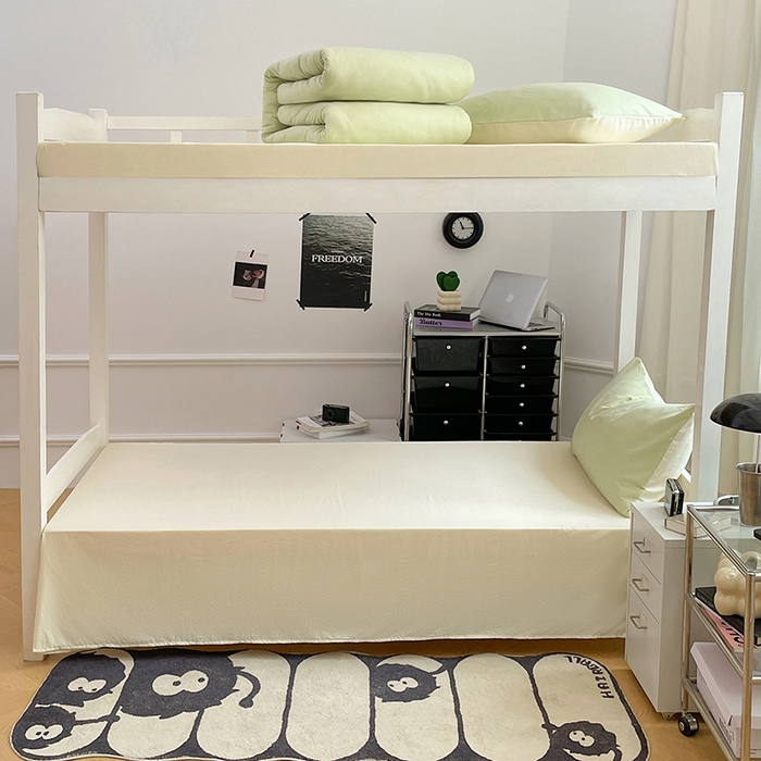 91家纺网 家纺一手货源 找家纺 梦卓家纺 2025新款学生宿舍上下铺纯色水洗棉三件套 奶酪薄荷