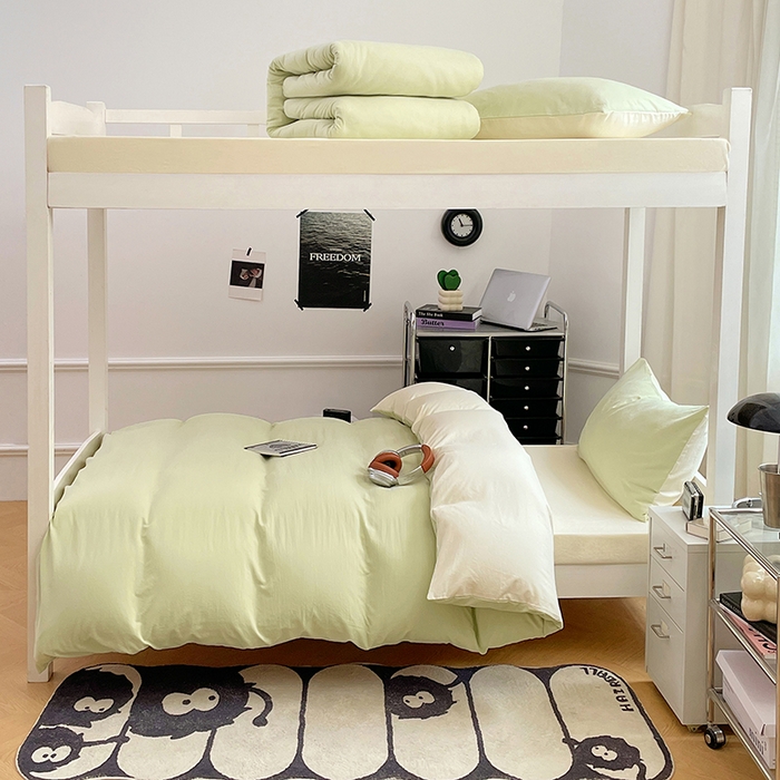 91家纺网 家纺一手货源 找家纺 梦卓家纺 2025新款学生宿舍上下铺纯色水洗棉三件套 奶酪薄荷