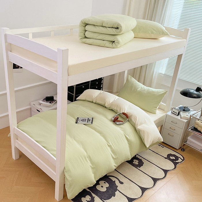 91家纺网 家纺一手货源 找家纺 梦卓家纺 2025新款学生宿舍上下铺纯色水洗棉三件套 奶酪薄荷