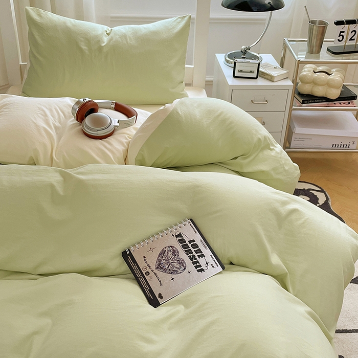 91家纺网 家纺一手货源 找家纺 梦卓家纺 2025新款学生宿舍上下铺纯色水洗棉三件套 奶酪薄荷