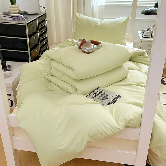 91家纺网 家纺一手货源 找家纺 梦卓家纺 2025新款学生宿舍上下铺纯色水洗棉三件套 奶酪薄荷