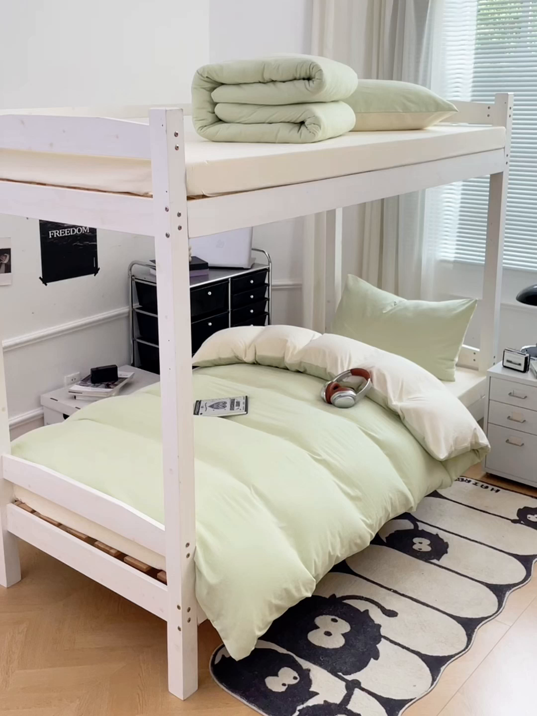 91家纺网 家纺一手货源 找家纺 梦卓家纺 2025新款学生宿舍上下铺纯色水洗棉三件套 奶酪薄荷