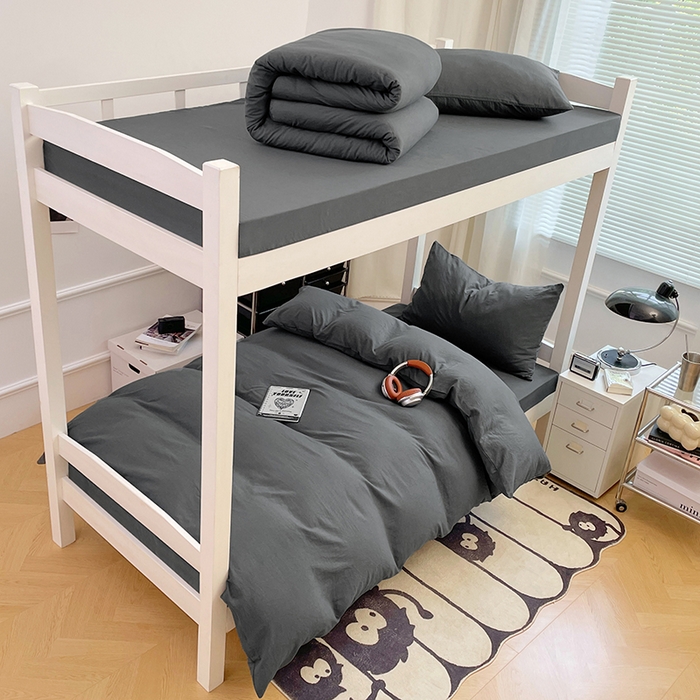 91家纺网 家纺一手货源 找家纺 梦卓家纺 2025新款学生宿舍上下铺纯色水洗棉三件套 深灰