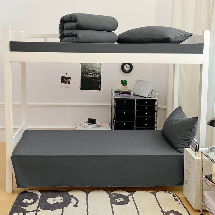 91家纺网 家纺一手货源 找家纺 梦卓家纺 2025新款学生宿舍上下铺纯色水洗棉三件套 深灰