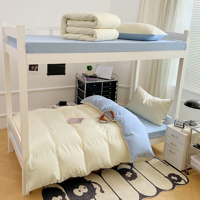 梦卓家纺 2025新款学生宿舍上下铺纯色水洗棉三件套 天蓝椰冰