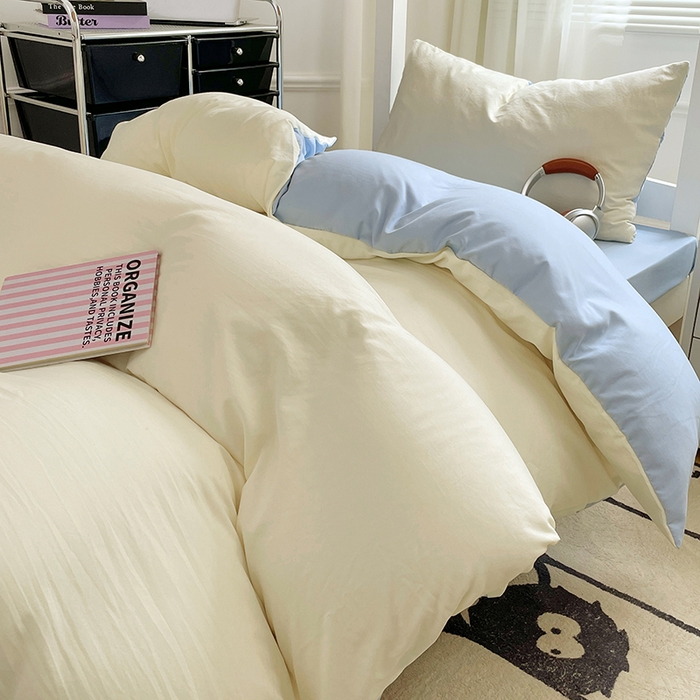 91家纺网 家纺一手货源 找家纺 梦卓家纺 2025新款学生宿舍上下铺纯色水洗棉三件套 天蓝椰冰